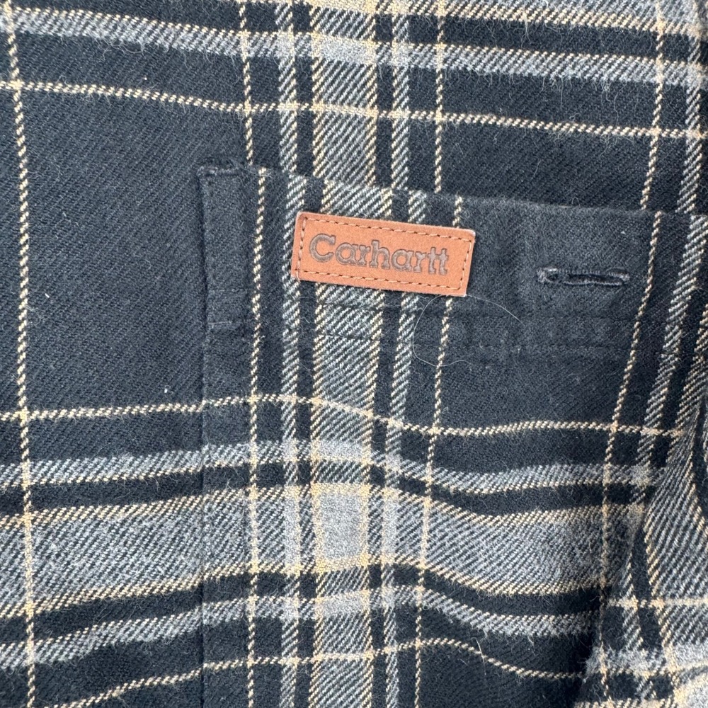 Carhartt Mens 2XL Black Tan Plaid Flannel Button Down Shirt Long Sleeve Cotton - Picture 5 of 7